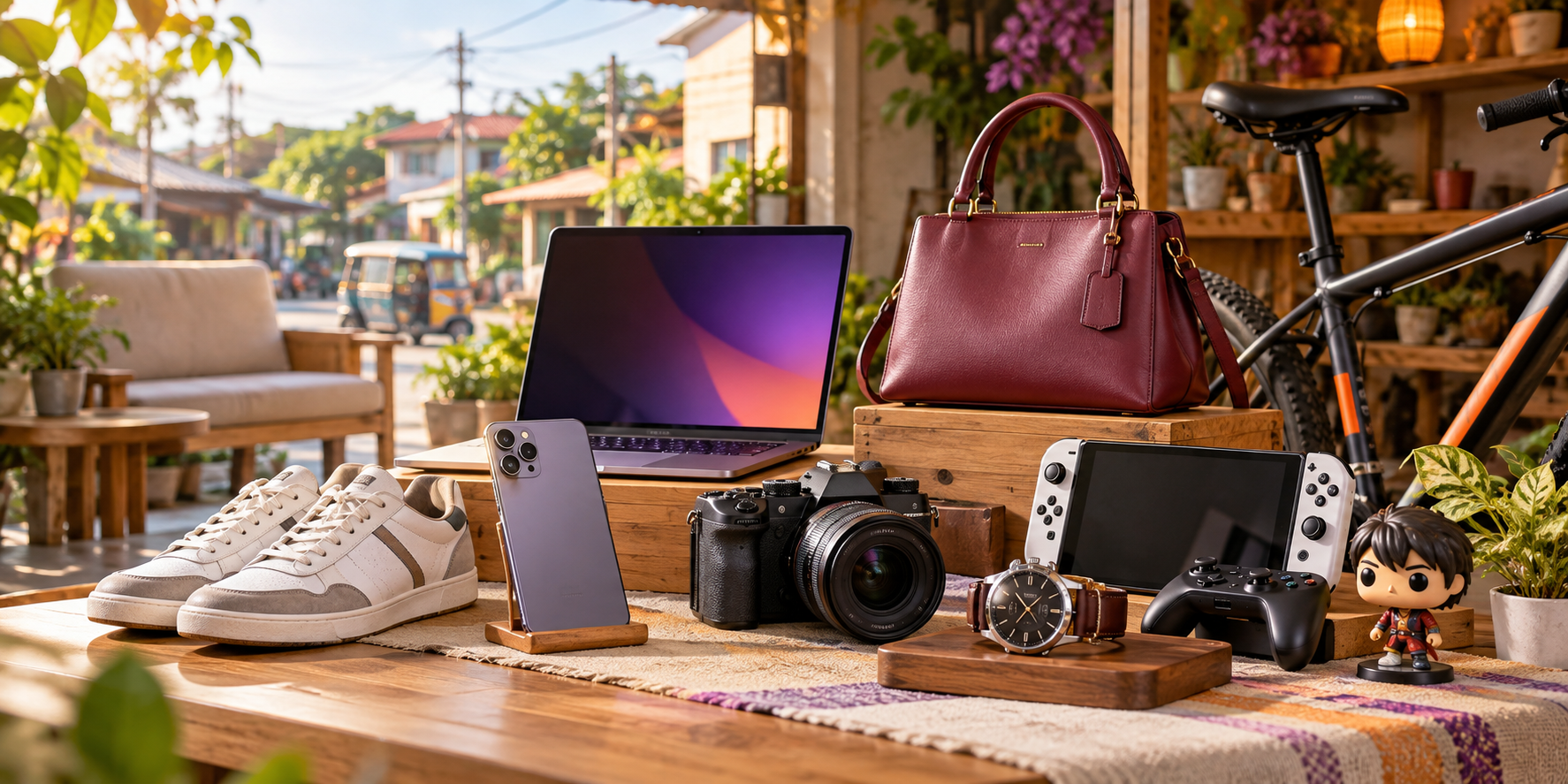 Curated pre-loved electronics, fashion accessories, bicycle, camera, and collectibles